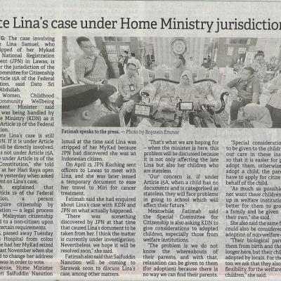 27 April 2023 Borneo Post Pg. 2 Late Linas Case Under Home Ministry Jurisdiction