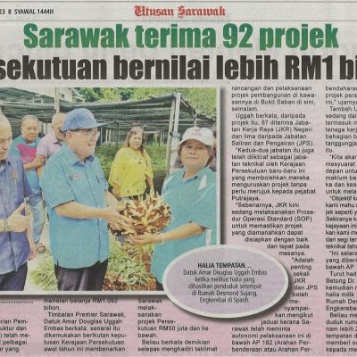 29 April 2023 Utusan Sarawak Pg. 3 Sarawak Terima 92 Projek Persekutuan Bernilai Lebih Rm1 Bilion