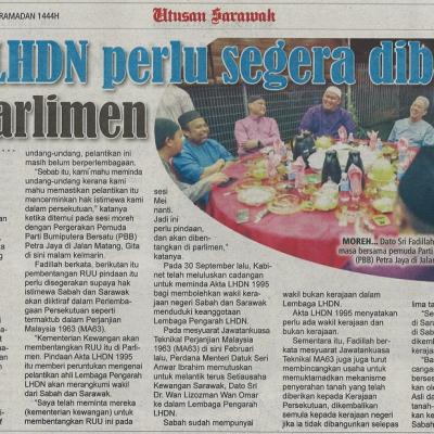 3 April 2023 Utusan Sarawak Pg. 3 Ruu Lhdn Perlu Segera Dibawa Ke Parlimen