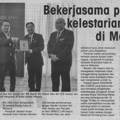 8 April 2023 Utusan Sarawak. Pg. 16 Bekerjasama Pelihara Kelestarian Hutan Di Malaysia