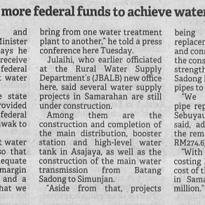 11 Mei 2023 Borneo Post Pg. 4 Swak Hopes For More Federal Funds To Achieve Water Supply Target
