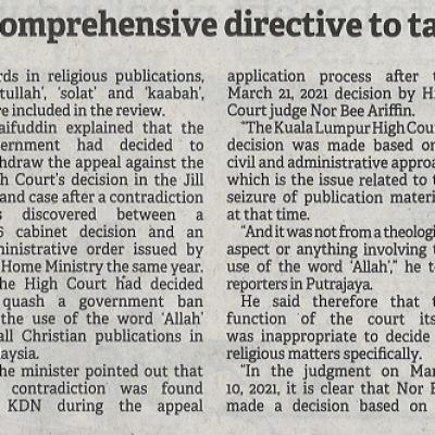 17 Mei 2023 Borneo Post Pg. 1 Kdn Seeks More Comprehensive Directive To Tackle Allah Issue