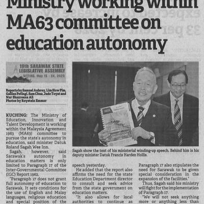 23 Mei 2023 Borneo Post Pg.4 Ministry Working Within Ma63 Commitee On Education Autonomy