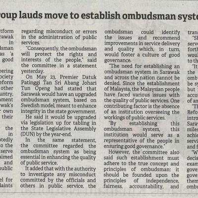 27 Mei 2023 Borneo Post Pg. 2 Cso Reform Group Lauds Move To Establish Ombudsman System In Sarawak