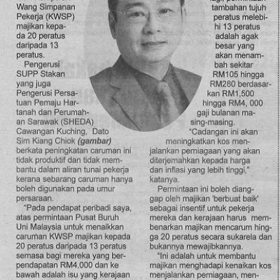 3 Mei 2023 Utusan Sarawak Pg. 7 Pertimbangkan Kenaikan Caruman Kwsp Dengan Teliti