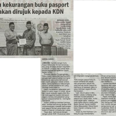 4 Mei 2023 Utusan Sarawak Pg. 1 Isu Kekurangan Buku Pasport Akan Dirujuk Kepada Kdn