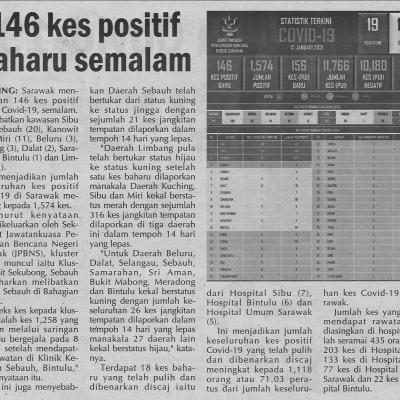 13.1.2021 Utusan Sarawak Pg.5 146 Kes Positif Baharu Semalam
