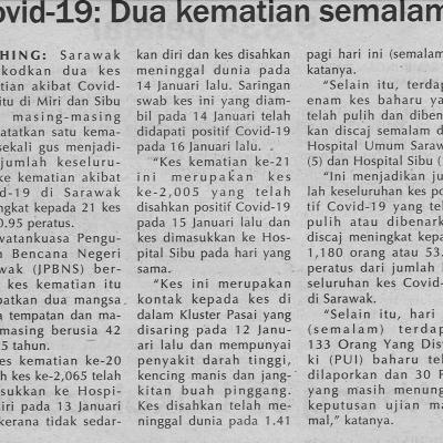 19.01.2021 Utusan Sarawak Pg. 4 Covid 19 Dua Kematian Semalam