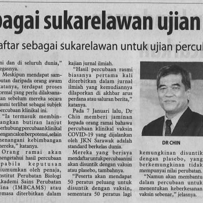 19.1.2021 Utusan Borneo Pg. 8 Ramai Daftar Sebagai Sukarelawan Ujian Vaksin Covid 19