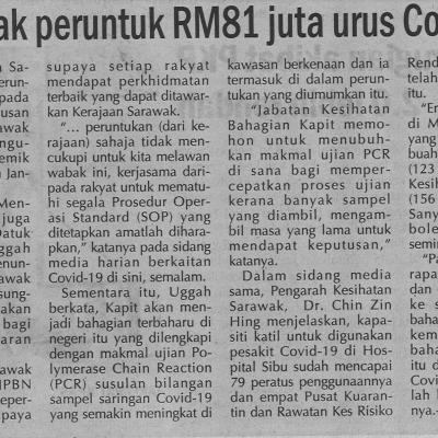 20.1.2021 Utusan Sarawak Pg. 4 Sarawak Peruntuk Rm81 Juta Urus Covid 19