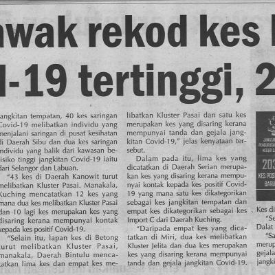 21.1.2021 Utusan Sarawak Pg.4 Sarawak Rekod Kes Harian Covid 19 Tertinggi 203 Kes