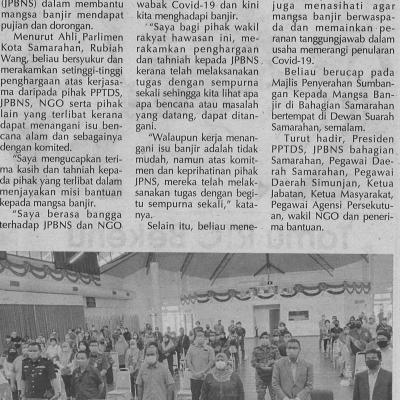 21.1.2021 Utusan Sarawak Pg.9 Pptds Jpbns Dapat Pujian