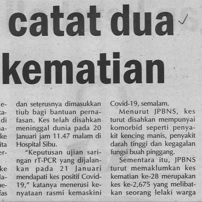 25.1.2021 Utusan Sarawak Pg.4 Sarawak Catat Dua Lagi Kes Kematian