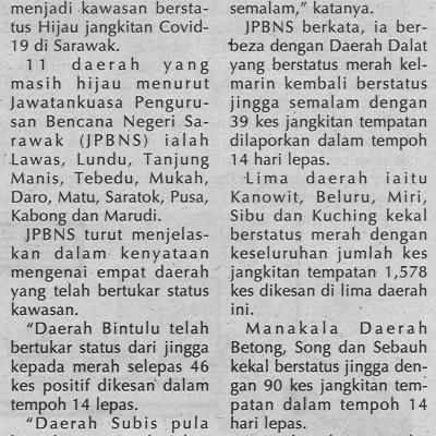 26.1.2021 Utusan Sarawak Pg.4 11 Daerah Masih Berstatus Hijau