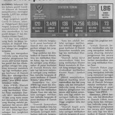 26.1.2021 Utusan Sarawak Pg.4 120 Kes Positif Baharu Dikesan