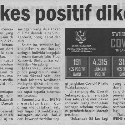 31.1.2021 Utusan Sarawak 191 Kes Positif Dikesan
