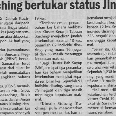 9.1.2021 Utusan Sarawak Pg.4 Kuching Bertukar Status Jingga