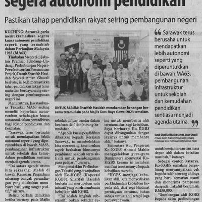 18 Jun 2023 Utusan Borneo Pg. 2 Sarawak Perlu Muktamadkan Segera Autonomi Pendidikan