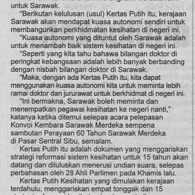 20 Jun 2023 Utusan Sarawak Pg. 6 Autonomi Kesihatan Makin Hampir