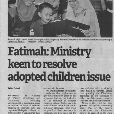 21 Jun 2023 Borneo Post Pg. 3 Fatimah Ministry Keen To Resolve Adopted Children Issue