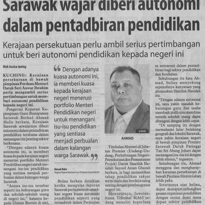 22 Jun 2023 Utusan Borneo Pg. 4 Sarawak Wajar Diberi Autonomi Dalam Pentadbiran Pendidikan