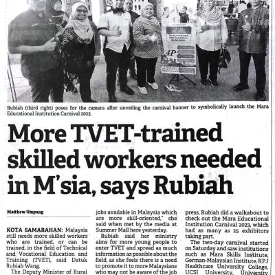 26 Jun 2023 Borneo Post Pg. 2 More Tvet Trained Skilled Workers Needed In Msia Says Rubiah