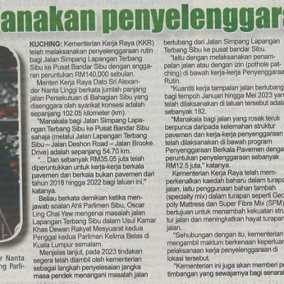 7 Jun 2023 Utusan Sarawak Pg. 3 Kkr Laksanakan Penyelenggaraan Rutin