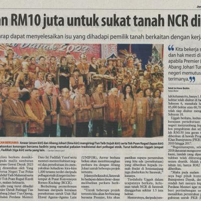 9 Jun 2023 Utusan Borneo Pg. 3 Tambahan Rm10 Juta Untuk Sukat Tanah Ncr Di Sarawak