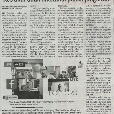 10.2.2021 Utusan Sarawak Pg.4 Kes Aktif Tidak Diketahui Punca Jangkitan