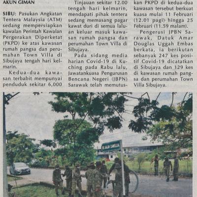 15.2.2021 Utusan Sarawak Pg.3 Atm Tingkat Kawalan Di Kawasan Pkpd