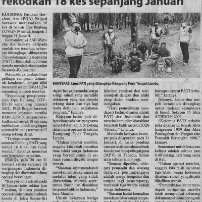 3.2.2021 Utusan Borneo Ops Benteng Covid-19 Pga Sarawak Rekodkan 18 Kes Sepanjang Januari