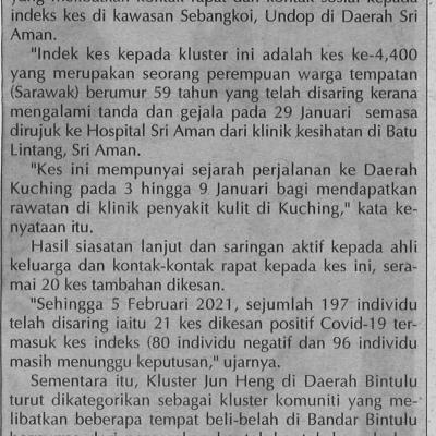 6.2.2021 Utusan Sarawak Pg.4dua Lagi Kluster Di Sarawak