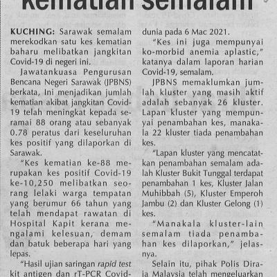 09.03.2021 Utusan Sarawak Pg.4 Covid 19 Satu Kematian Semalam