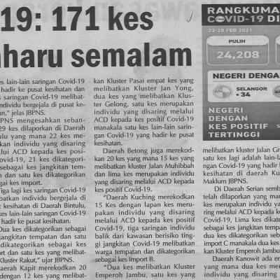 1.3.2021 Utusan Sarawak Pg.4 Covid 19 : 171 Kes Positif Baharu Semalam