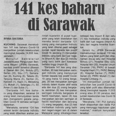 25.3.2021 Utusan Sarawak Pg.4 141 Kes Baharu Di Sarawak