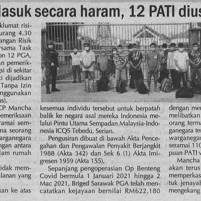 4.3.2021 Utusan Sarawak Pg.2 Masuk Secara Haram 12 Pati Diusir