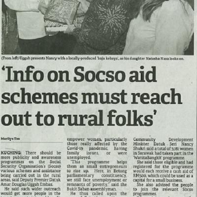10 Julai 2023 Borneo Post Pg. 2 Info On Socso Aid Schemes Must Reach Out To Rural Folks