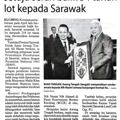 11 Julai 2023 Utusan Borneopg.2 Kerajaan Persekutuan Setuju Serah Balik 54 Tanah Lot Kepada Sarawak
