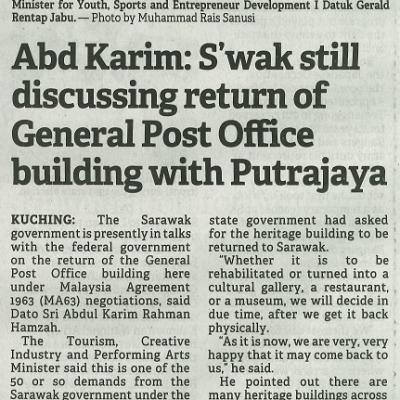 21 Julai 2023 Borneo Post Pg.5 Abd Karim Swak Still Discussing Return Of General Post Office Building With Putrajaya