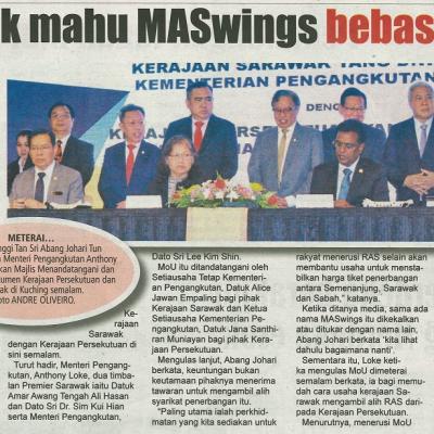 21 Julai 2023 Utusan Sarawak Pg.3 Sarawak Mahu Maswings Bebas Hutang