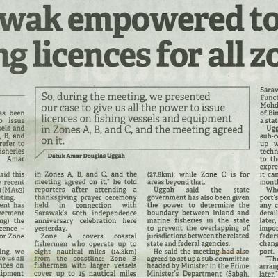 22 Julai 2023 Borneo Post Pg.4 Sarawak Empowered To Issue Fishing Licences For All Zones