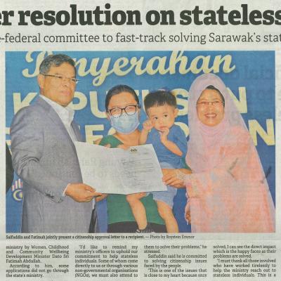 25 Julai 2023 Borneo Post Pg.1 Faster Resolution On Statelessness