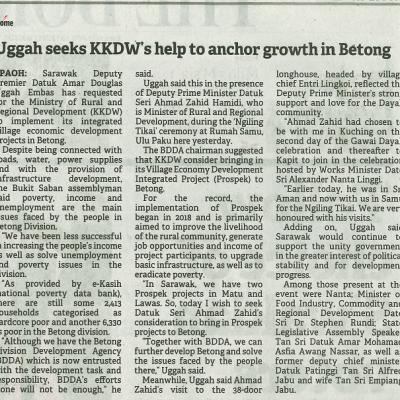 3 Julai 2023 Borneo Post Pg. 2 Uggah Seeks Kkdws Help To Anchor Growth In Betong