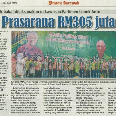 3 Julai 2023 Utusan Sarawak Pg. 3 Prasarana Rm305 Juta