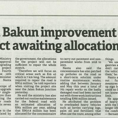 8 Julai 2023 Borneo Post Pg.3 Jalan Bakun Improvement Project Awaiting Allocations