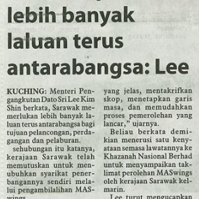 9 Julai 2023 Utusan Borneo Pg.2 Sarawak Perlu Lebih Banyak Laluan Terus Antarabangsa Lee