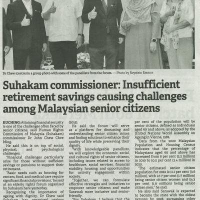 17 Ogos 2023 Borneo Post Pg.4 Suhakam Commissioner Insufficient Retirement Savings Causing Challenges Among Malaysian Senior Citizens