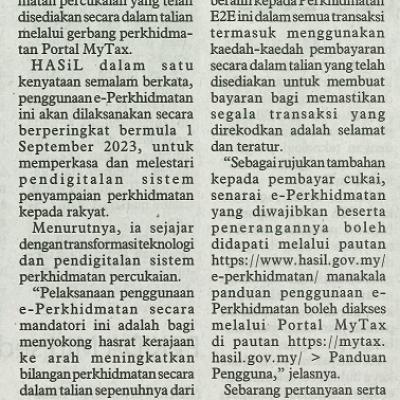 23 Ogos 2023 Utusan Borneo Pg.5 Hasil Wajibkan Penggunaan E Perkhidmatan Percukaian