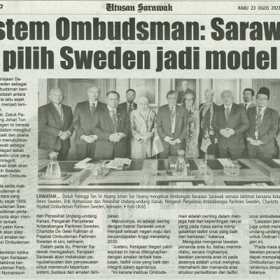 23 Ogos 2023 Utusan Sarawak Pg.4 Sistem Ombudsman Sarawak Pilih Sweden Jadi Model