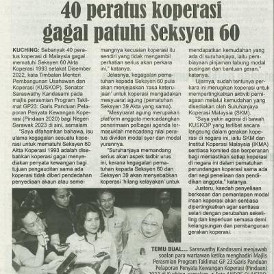 24 Ogos 2023 Utusan Borneo Pg.6 40 Peratus Koperasi Gagal Patuhi Seksyen 60